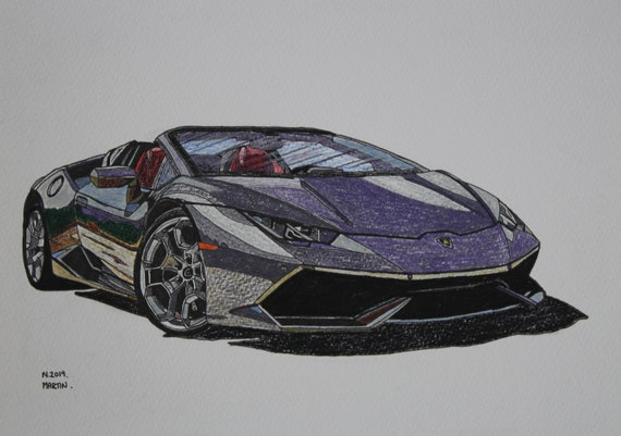 Dibujo Lamborghini Huracan dibujo original dibujado a mano - Etsy España