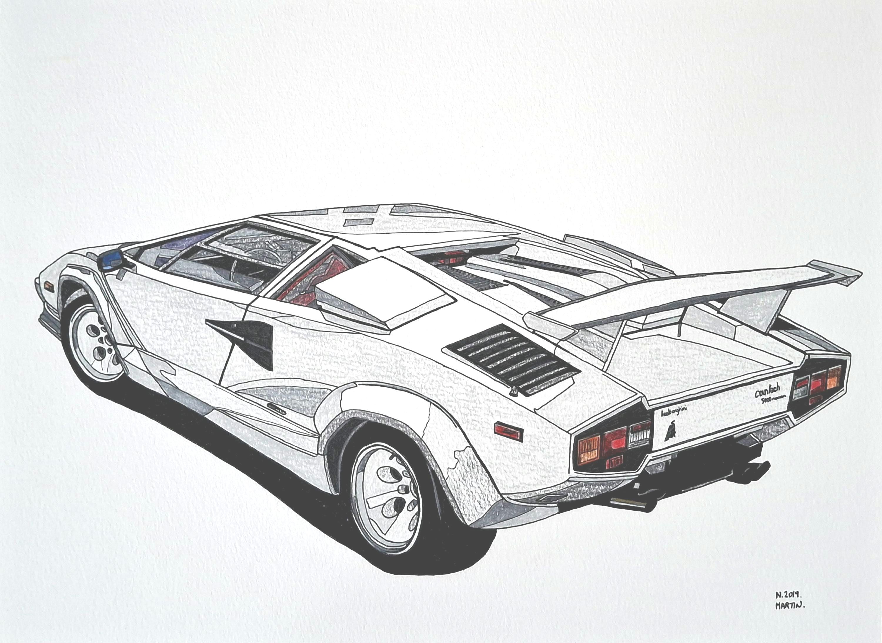 Lamborghini Countach art, original hand-drawn drawing - Etsy 日本