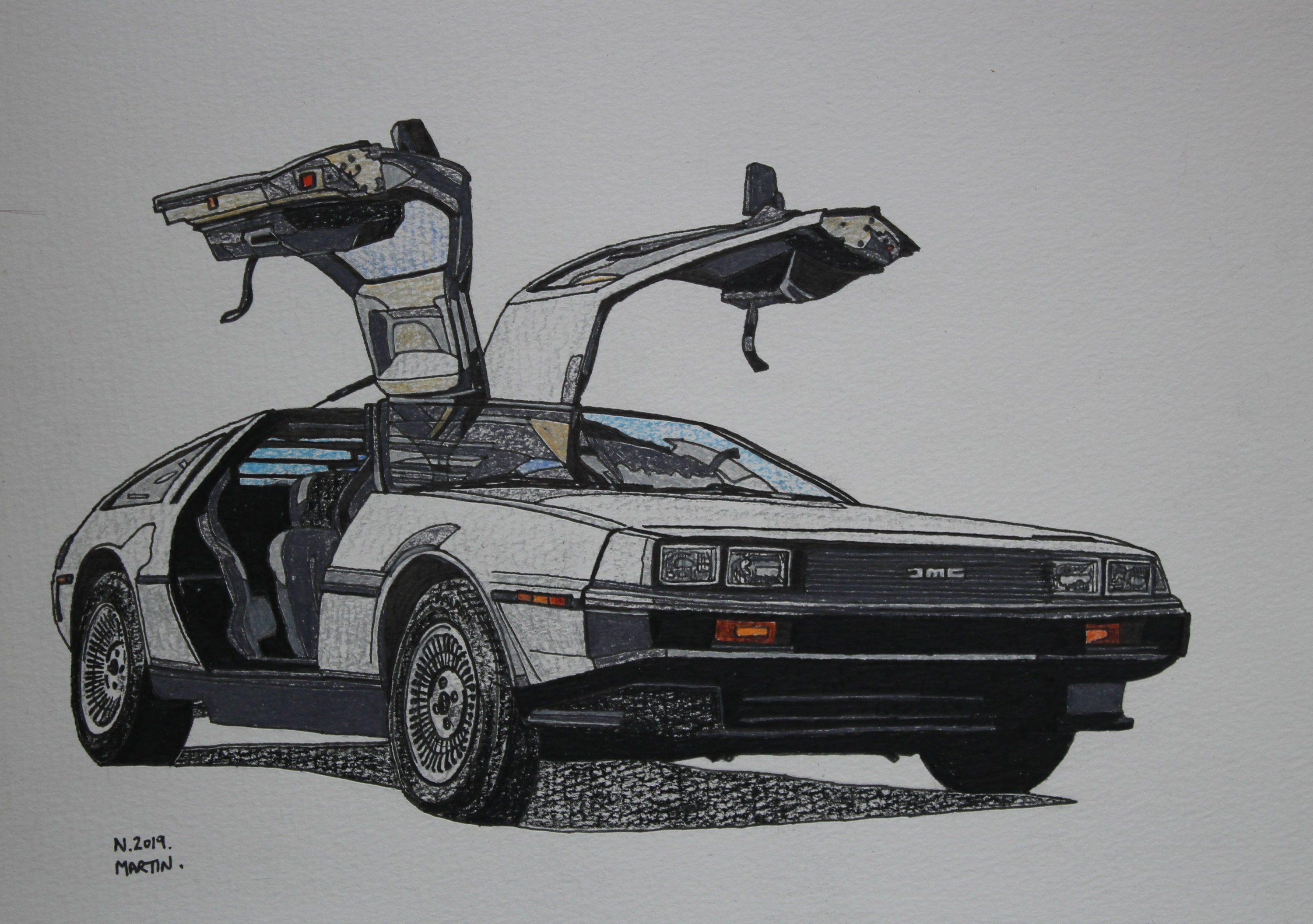 DeLorean DMC12 drawing original A4 size handdrawn drawing Etsy