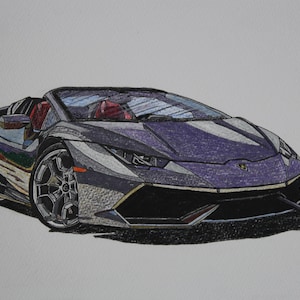 Dibujo de Lamborghini Huracan, dibujo original hecho a mano en tamaño A4 (no es una impresión)
