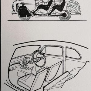 Austin A35 drawing, original A4 size hand-drawn drawing (not a print)