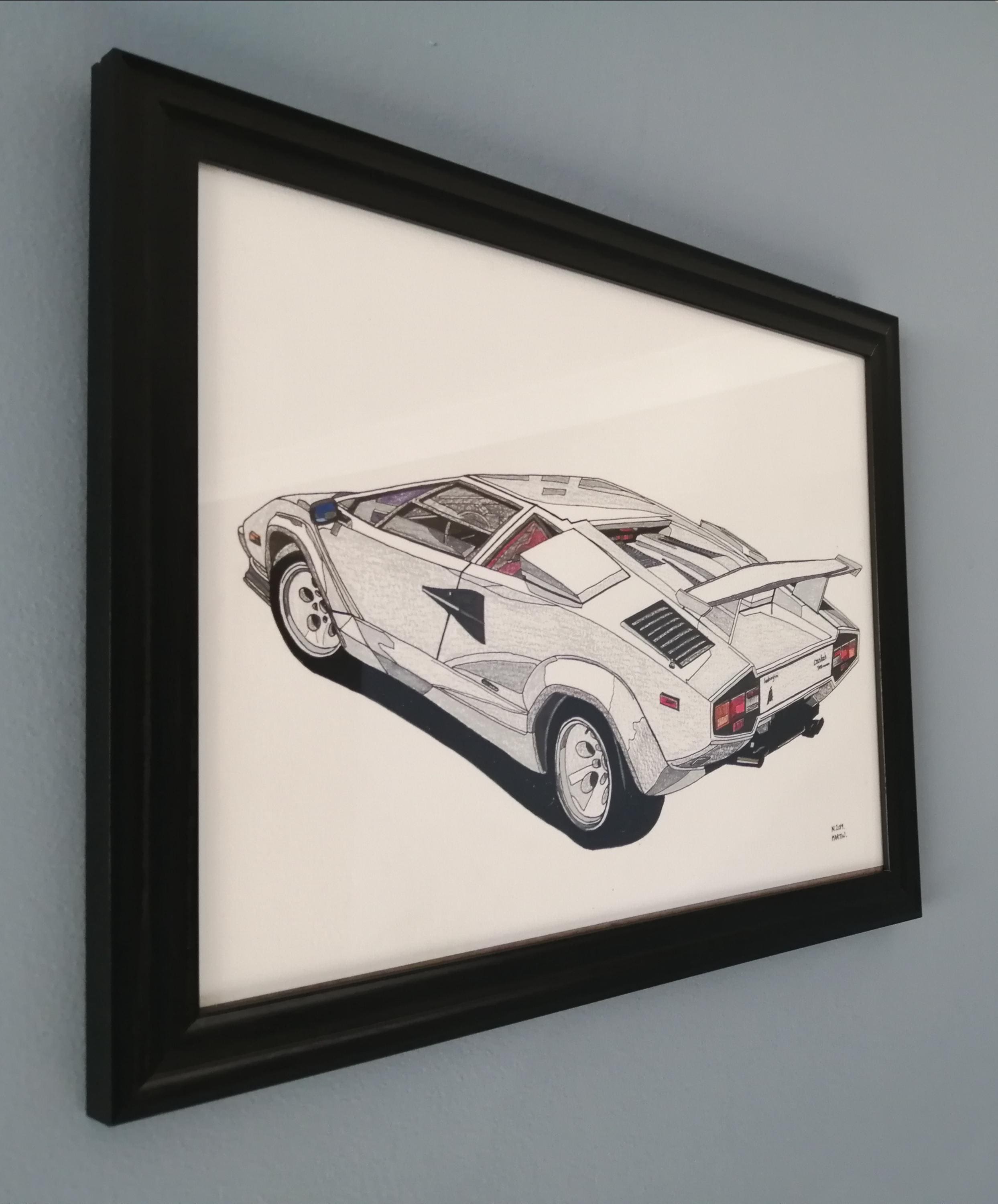 Lamborghini Countach Drawing, Original A3 Size Hand-drawn Drawing