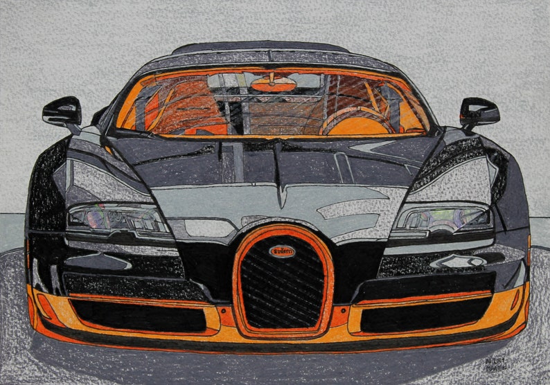 Bugatti Veyron drawing original A4 size hand-drawn drawing | Etsy