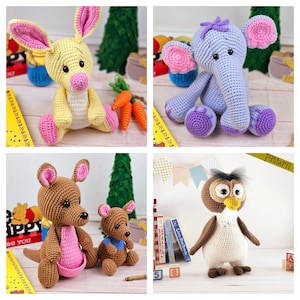 owl crochet pattern, elephant crochet pattern, kangaroo crochet pattern, rabbit crochet pattern