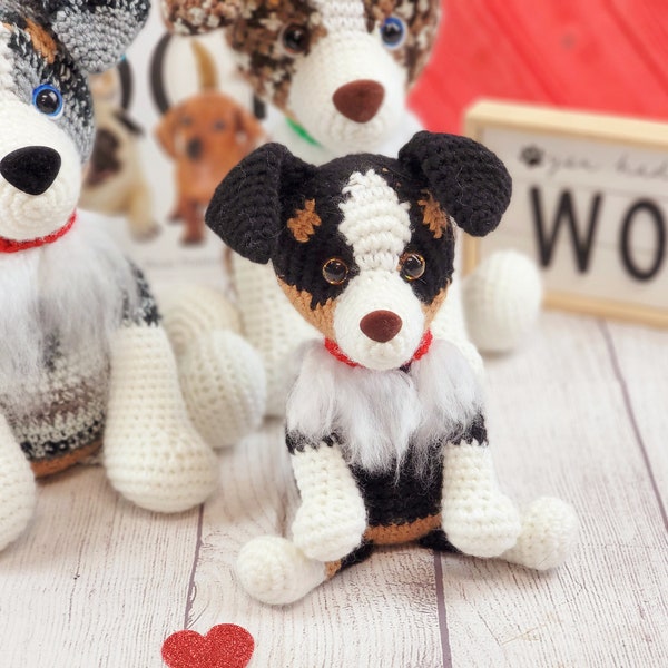 australian shephard crochet pattern, crochet pattern, australian shephard, dog crochet pattern, amigurumi, crochet dog