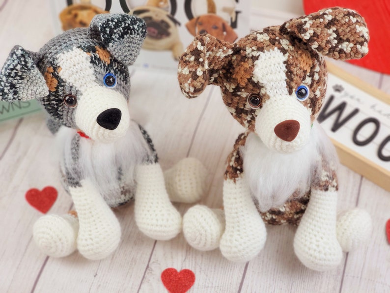 australian shephard crochet pattern, crochet pattern, australian shephard, dog crochet pattern, amigurumi, crochet dog image 1
