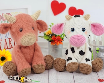 cow crochet pattern, crochet cow, cow tutorial, cow pattern, cow doll, highland cow pattern, crochet highland cow, strawberry cow