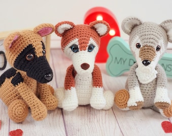 modèle de crochet de berger allemand, modèle de crochet de chien, chien au crochet, amigurumi, modèle de crochet husky, crochet husky, modèle husky, loup