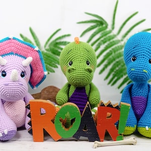 dinosaur crochet pattern, crochet dinosaur, t-rex crochet pattern, brontosaurus crochet pattern, triceratops crochet pattern image 1