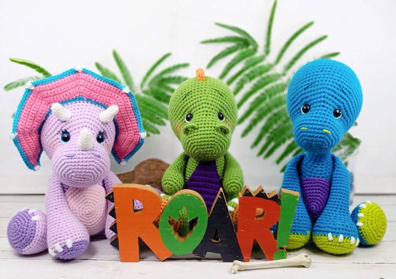 dinosaur crochet pattern, crochet dinosaur, t-rex crochet pattern, brontosaurus crochet pattern, triceratops crochet pattern image 1