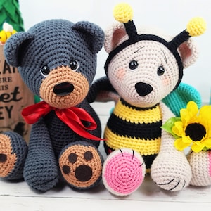 bear crochet pattern, bee crochet pattern, crochet bear, crochet pattern, crochet bear, amigurumi, black bear, bee, bee pattern, crochet bee