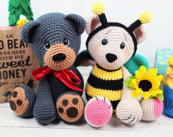 bear crochet pattern, bee crochet pattern, crochet bear, crochet pattern, crochet bear, amigurumi, black bear, bee, bee pattern, crochet bee