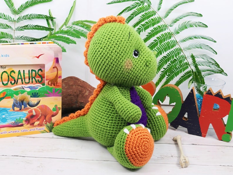 dinosaur crochet pattern, crochet dinosaur, t-rex crochet pattern, brontosaurus crochet pattern, triceratops crochet pattern image 3