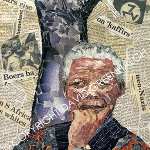 Amandla Mandela. - Firmato, Contemporaneo, Belle Arti, Stampa Giclée di un collage originale di carta strappata.