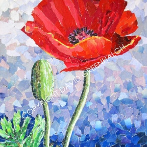 Orientalische Mohnblumen - signiert, zeitgenössische, fine Art, Giclée-Druck von einem original zerrissenen Papier Collage.