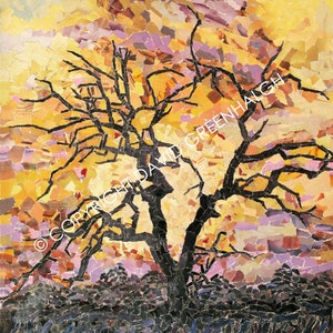 Sunset Tree, Kruger National Park, RSA. - Signed, Contemporary, Fine Art, Giclée Print of an original Torn Paper Collage.
