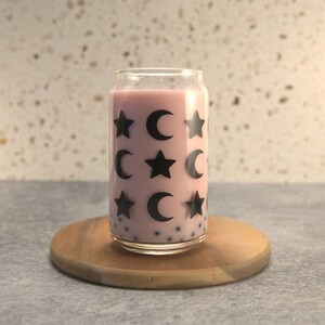 Glass Moon + Star Cup, Cold Coffee Cup, Halloween Cup, Beer Can Glasses, Reusable Cup, Bridesmaid Gift, Birthday Gift, Gift under 20