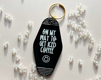 On My Way to Get Iced Coffee Keychain, Vintage Motel Keychain, Lightweight Keychain, Vintage Style Key Ring, Charm for Keys