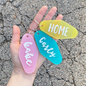 Custom Name Keychain, Personalized Key Tag, Motel Key Chain, Bridesmaid Gift, Gift under 10, Custom Gift, Stocking Stuffer, Hotel Keychain