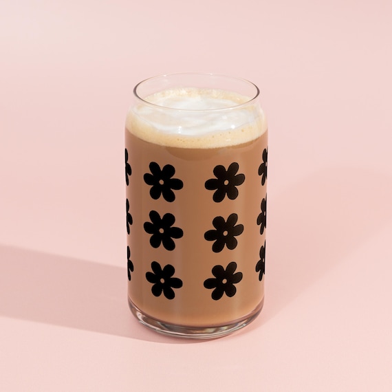 Glass Daisy Cup, Iced Coffee Cup, Glass Drink Cup, Beer Can Glasses, Sustainable Drink Cup, Bridesmaid Gift, Birthday Gift, Gift under 20