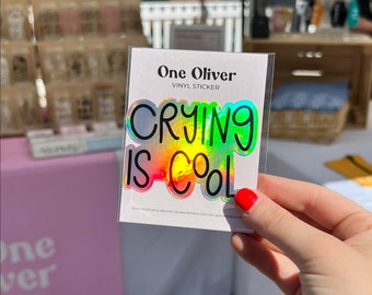 Crying is Cool Sticker Vinyl Sticker Emotional Support Sticker Therapist Sticker Funny Vinyl Sticker Laptop Sticker Millennial