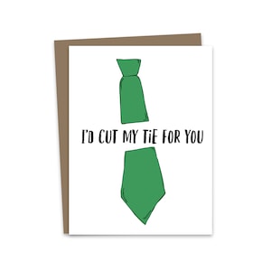 Eu cortaria minha gravata para você, o escritório, Pam e Jim, cartão de amor, cartão de casamento, cartão para ela, cartão para noiva, corte de gravata azul-marinho, cartão escolar de voo