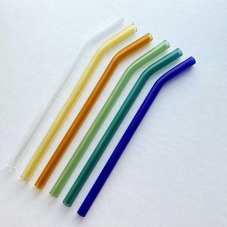 Paille en verre faite à la main, paille colorée, paille de couleur verre, paille pliée, pailles réutilisables, paille en verre de canette de bière, paille écologique image 2