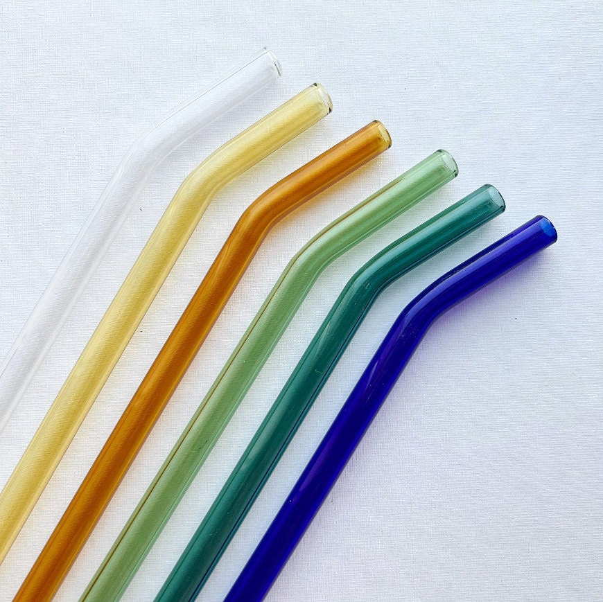 3pcs Reusable Glass Straws Green Turtle on Clear Bent Straw 8 in x 9 mm  With Cleaning Brush, Perfect for Smoothies, Cocktails