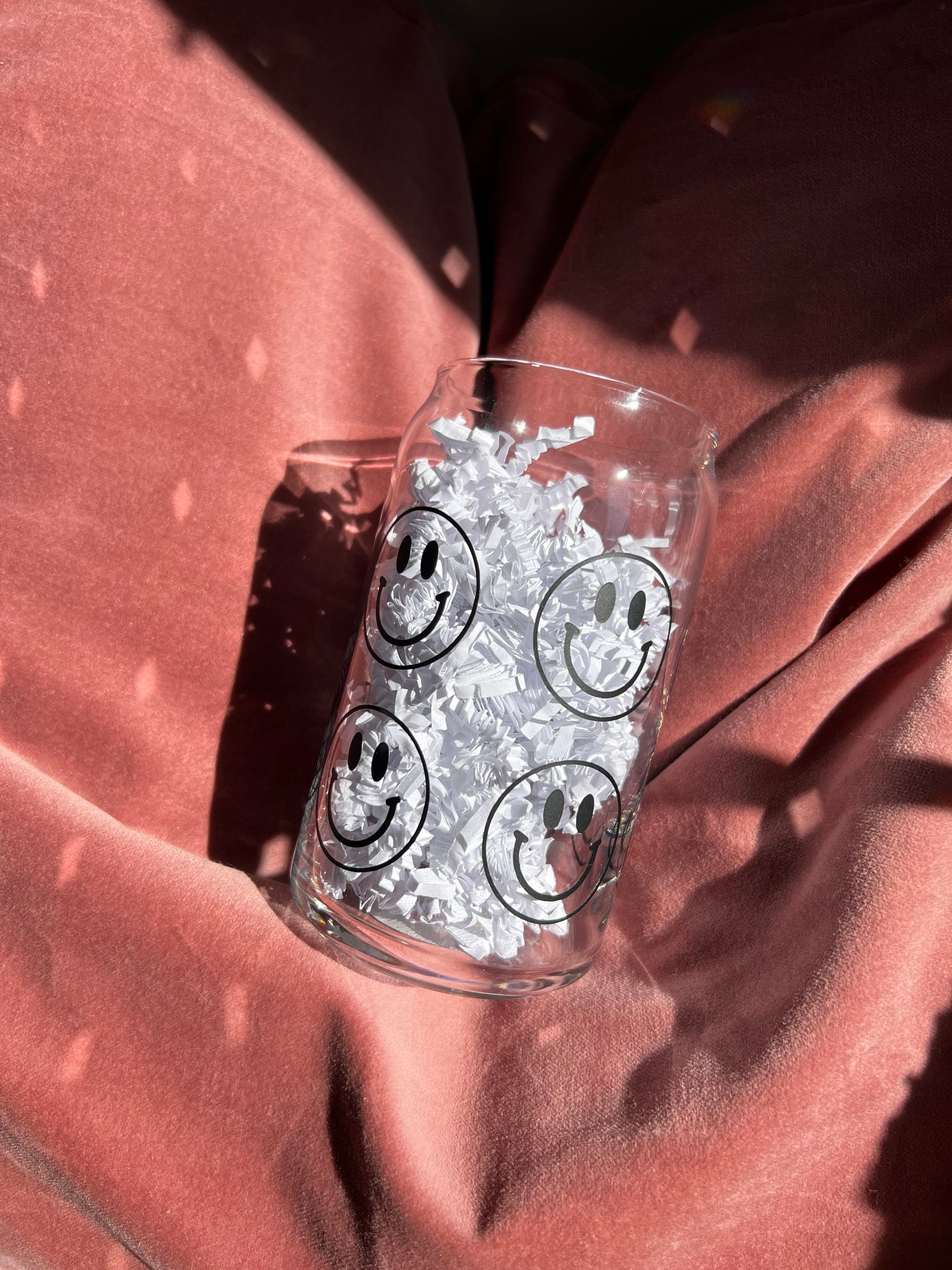 Glass Smile Cup, Cold Coffee Cup, Smiley Face Cup, Beer Can Glasses, Reusable Cup, Bridesmaid Gift, Birthday Gift, Gift under 20