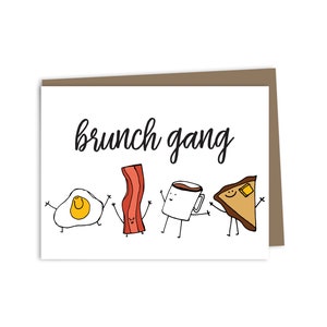 Tarjeta de brunch, tarjeta de club de desayuno, tarjeta de felicitación de brunch, vamos a almorzar, tarjeta de tocino y huevos, tarjeta de desayuno, tarjeta de café, tarjeta de amistad