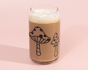 Mushroom Glass Cup, Iced Coffee Cup, Beer Can Glasses, Sustainable Drink Cup, Birthday Gift, Gift under 20, Cold Brew Cup