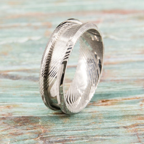 Damascus Steel Ring Core - 8mm wide / 4mm groove (sizes 8-13.5) - Great for crushed inlay, make your own handcrafted jewelry