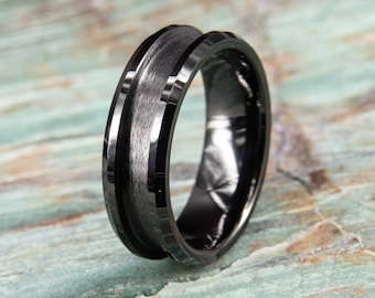 4mm Black Ceramic Ring Blank Core with 2mm channel suitable for ring inlays