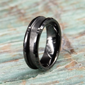 Black Ceramic Ring Core - 8mm wide / 4mm groove (sizes 8-13.5) - Great for crushed inlay, make your own handcrafted jewelry