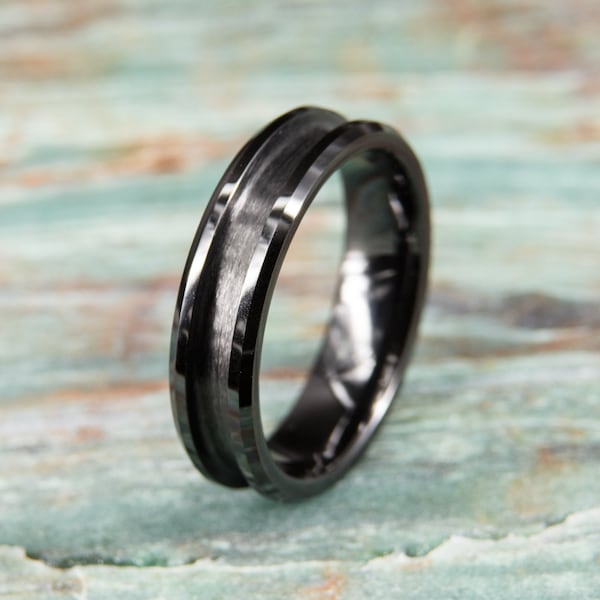 Black Ceramic Ring Core - 6mm wide / 3mm groove (sizes 6-11.5) - Great for crushed inlay, make your own handcrafted jewelry