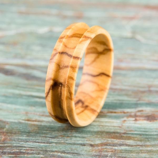 Olive Wood Ring Core - 8mm wide / 4mm groove (sizes 8-13.5) - Great for crushed inlay, make your own handcrafted jewelry