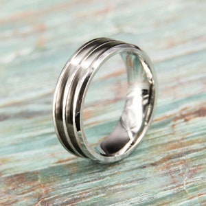 Stainless Steel Double Groove Ring Core - 8mm wide / 2mm grooves (sizes 8-13.5) -Great for crushed inlay, make your own handcrafted jewelry