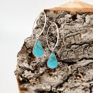 Tear Drop Sterling Silver Turquoise Earrings, Natural Turquoise/.925