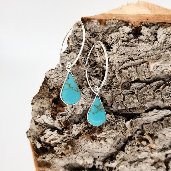 925 Sterling SLV Floral Drop Earrings with Turquoise Stone main image 1
