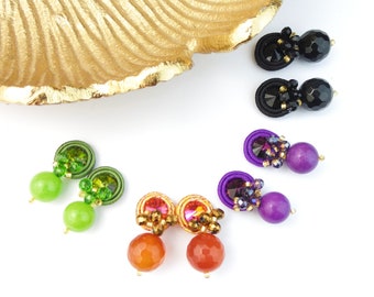 Boucles d'oreilles soutache colorées : mini boucles d'oreilles en cristal, fabriquées en Italie