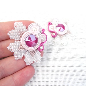Sakura earrings, pink flower earrings, floral bridal earrings, petal soutache earrings, spring earrings, bride earrings, prom jewelry.