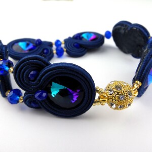Bracelet soutache bleu : bijoux à fermeture magnétique en cristal et strass image 6