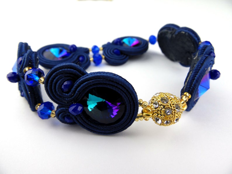 Bracelet soutache bleu : bijoux à fermeture magnétique en cristal et strass image 6