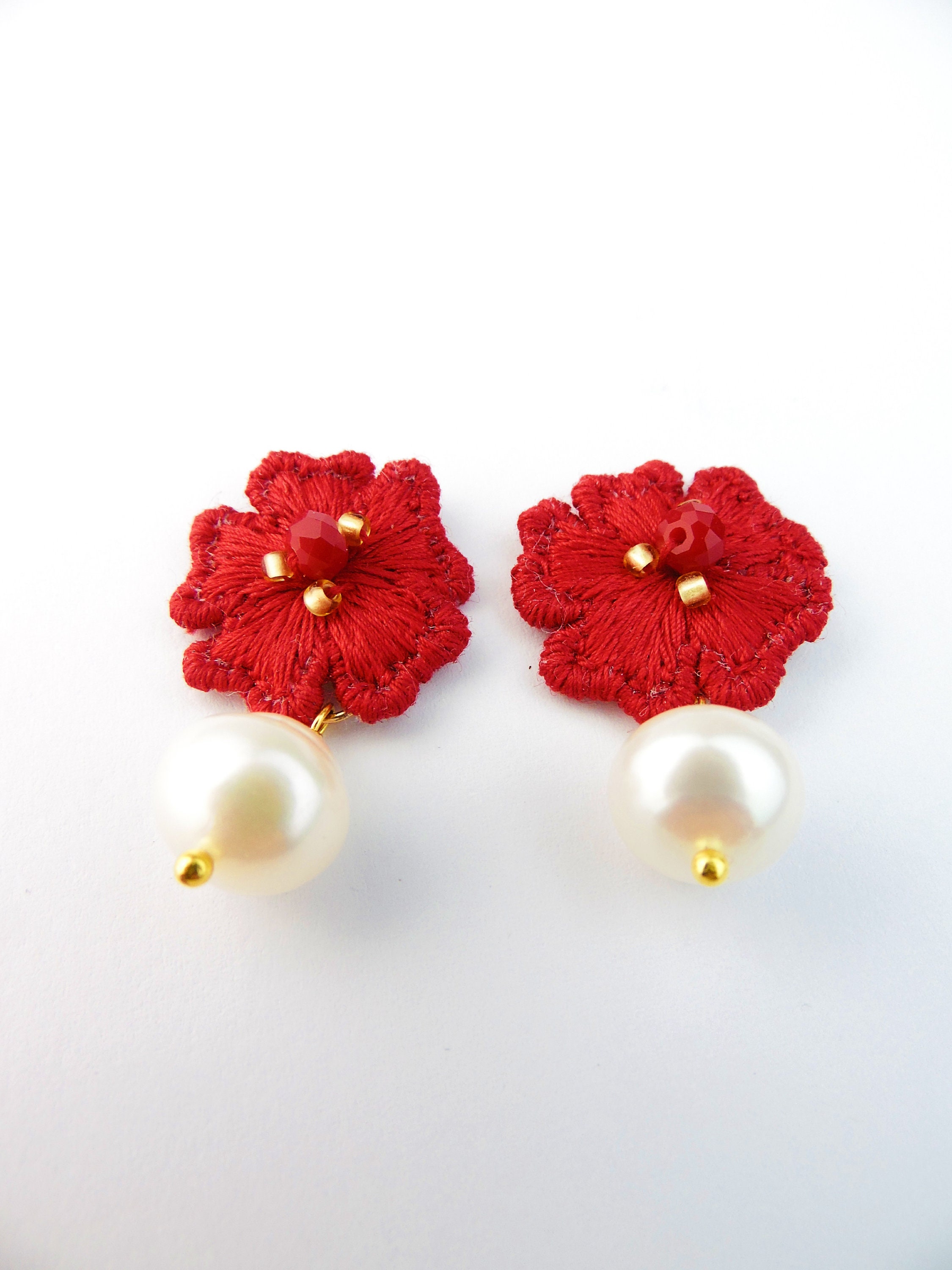 Red flower earrings red poppy earrings flower earrings with Etsy