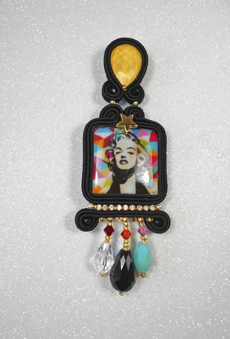colorful earrings movie lover earrings. Pop art soutache earrings