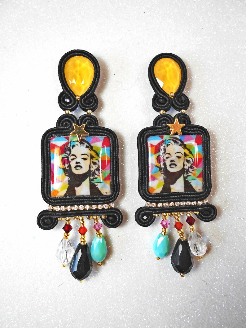 colorful earrings movie lover earrings. Pop art soutache earrings