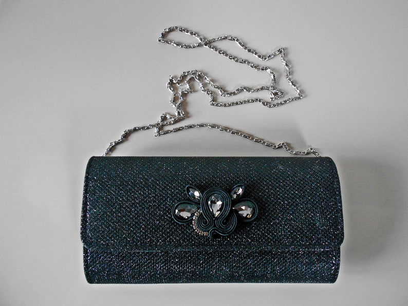 Pochette Donna Elegante Nera Con Catena - Clutch Per Cerimonie, Matrimoni, Serate
