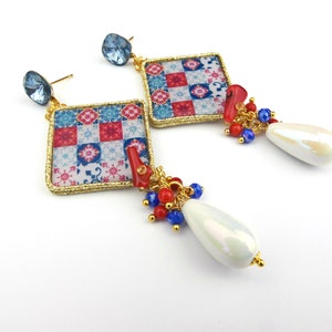 Majolica Dangle Earrings: Faux Ceramic, Bamboo Coral, Handmade Italian Jewelry