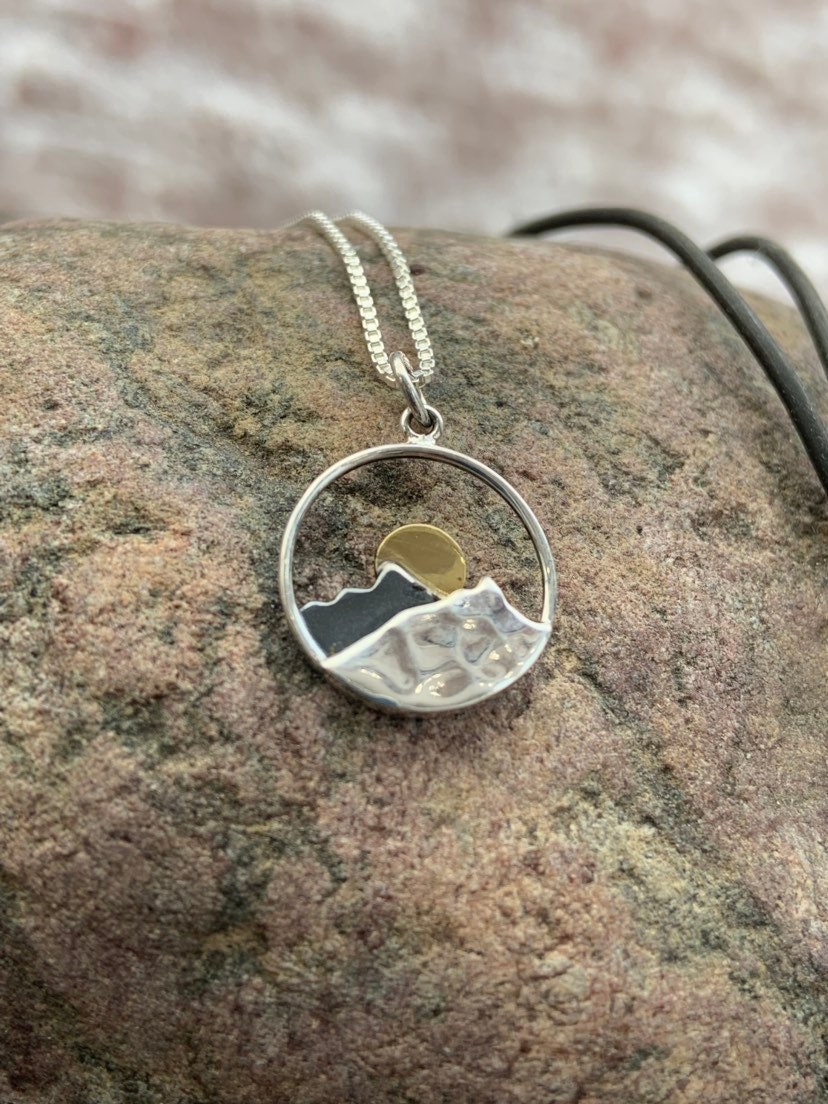 Adirondack Necklace,  Adk Necklace, Mountain Necklace, Full Moon over Mountains, Adirondack jewelry, moon necklace, layered, stacked