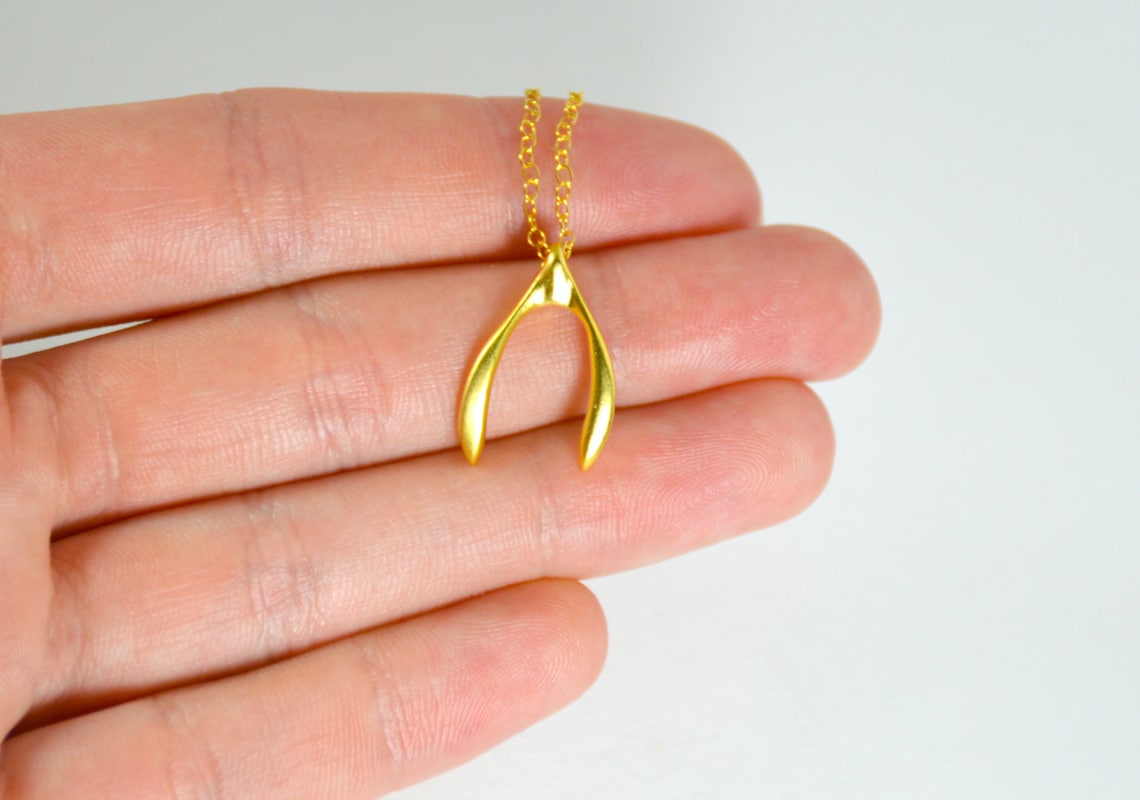 Wishbone Necklace Gold Wishbone Gold Necklace Charm Etsy